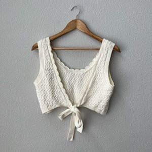 Ivory Crochet Knit Top with Back Tie